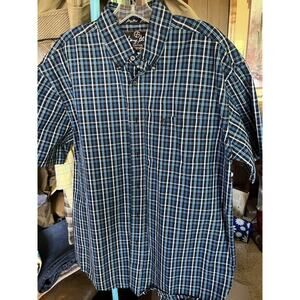 Wrangler George Strait Shirt Mens L Blue Plaid Collection Wrangler Button Down